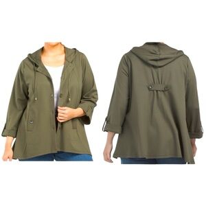 Christian Siriano Ponte A-line Hooded Sweater Jacket in Olive Green Plus Size 2X